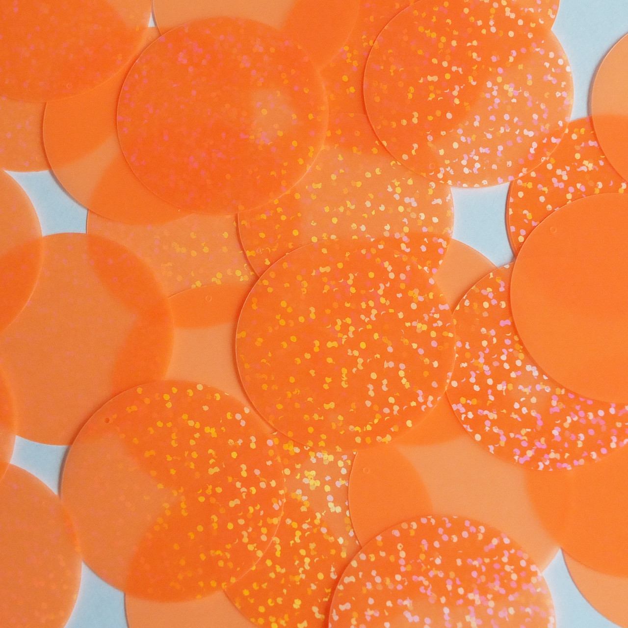 Round Sequin 40mm Orange Tangerine Fluorescent Transparent Hologram Glitter Sparkle