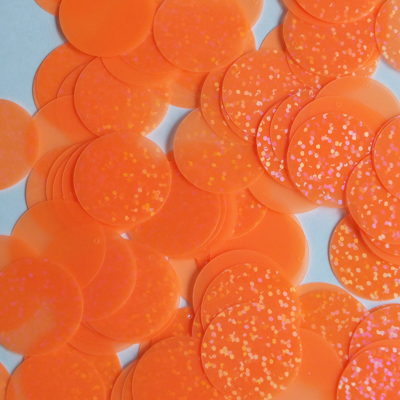 Round Sequin 24mm Orange Tangerine Fluorescent Transparent Hologram Glitter Sparkle