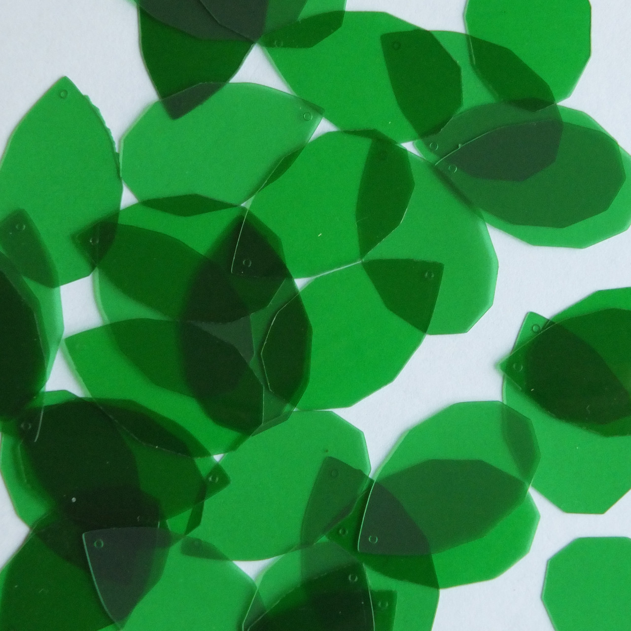 Facet Gem Teardrop Sequin 1.25" Green Transparent Glossy and Matte Duo Two Sided