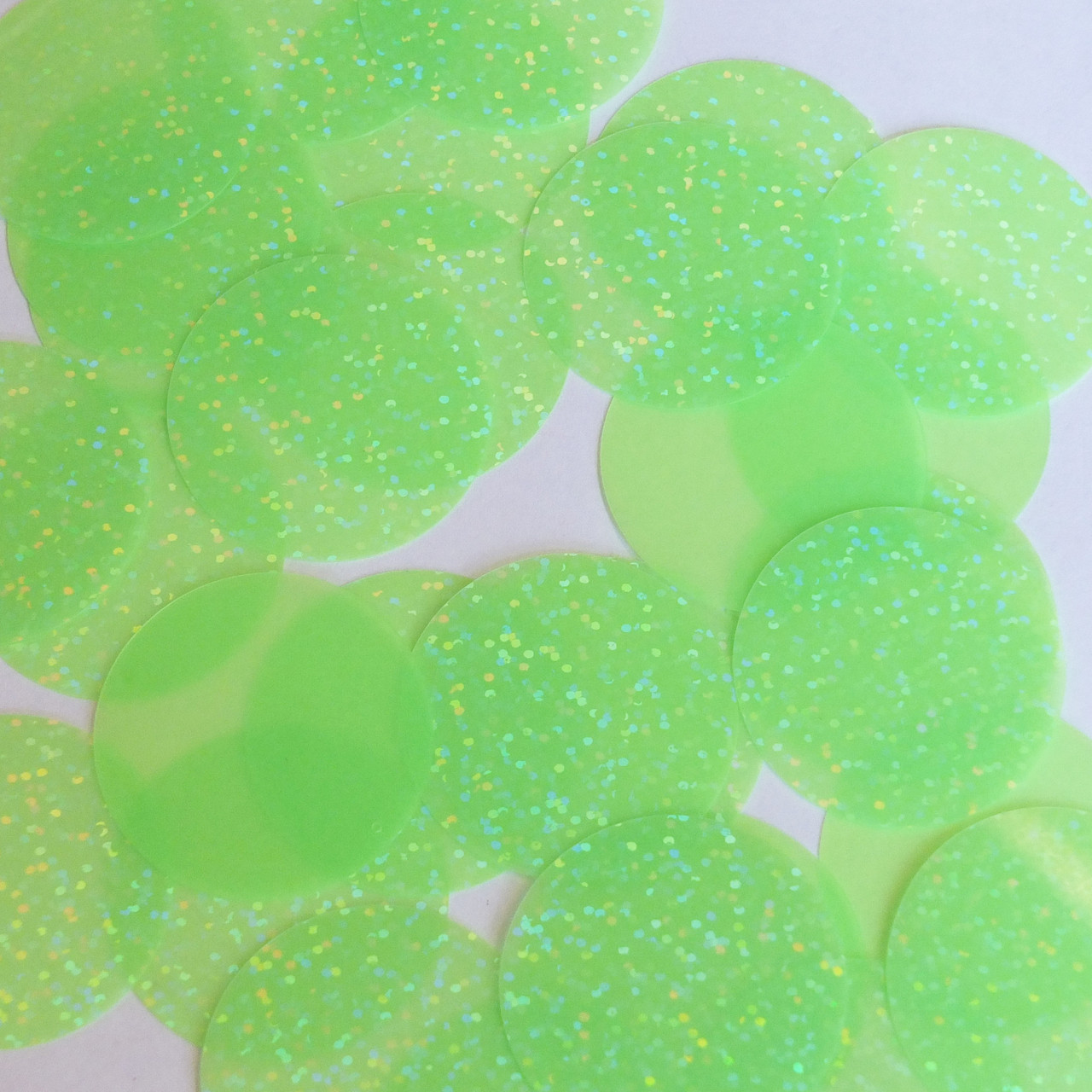 Round Sequin 40mm Lime Green Fluorescent Transparent Hologram Glitter Sparkle