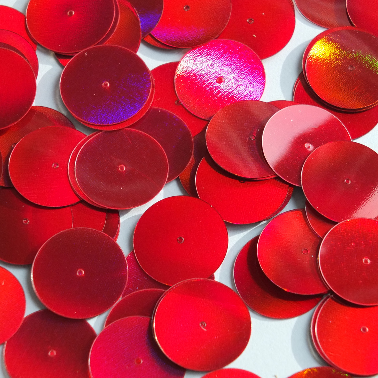 エトゥベラ ゼリーストーン ラウンド Round Flat Sequin 20mm Center Hole Red Lazersheen Rainbow