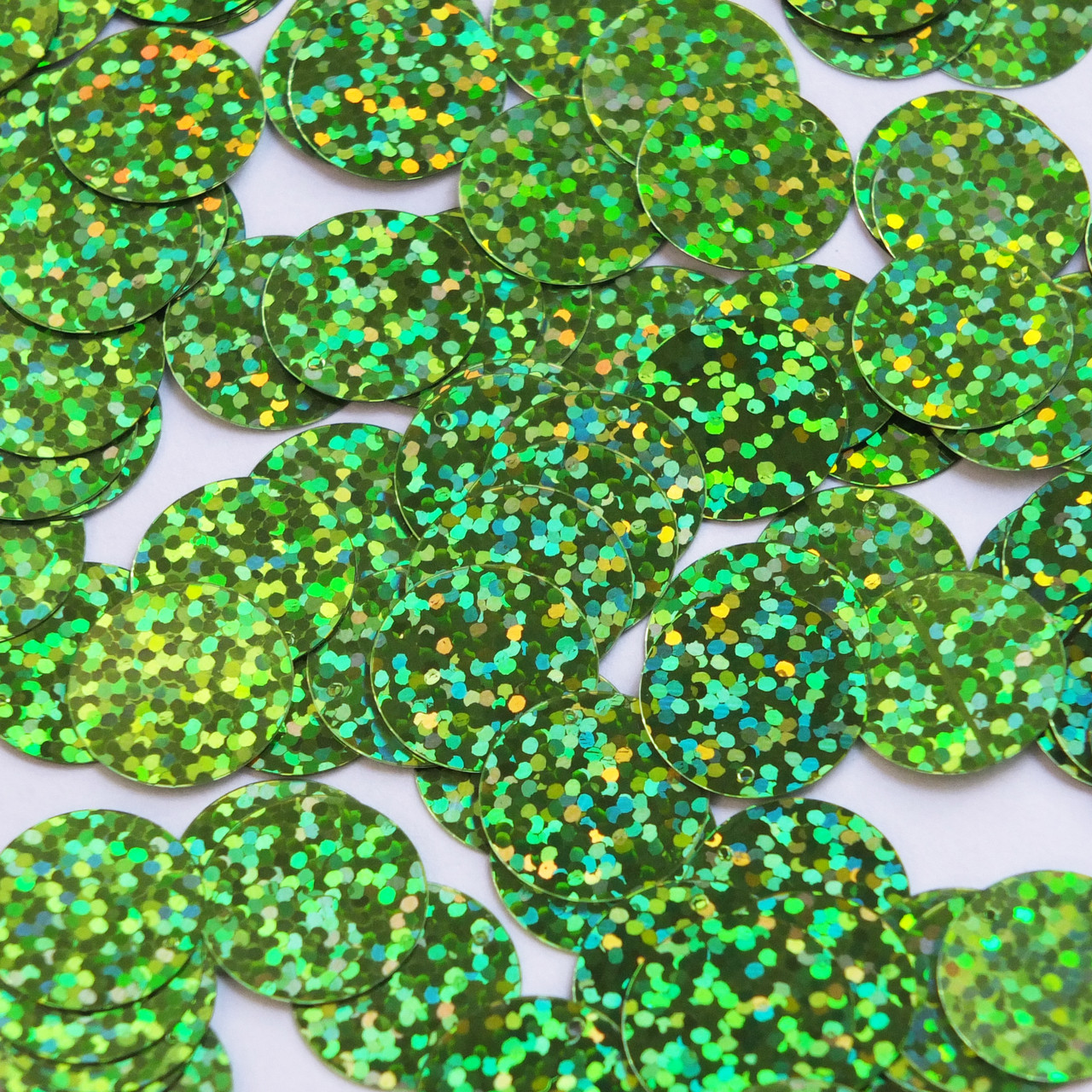 Round  Flat Sequin 15mm Top Hole Lime Green Hologram Glitter Sparkle