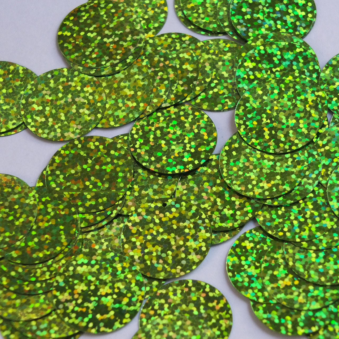 Round  Flat Sequin 20mm Top Hole Lime Green Hologram Glitter Sparkle