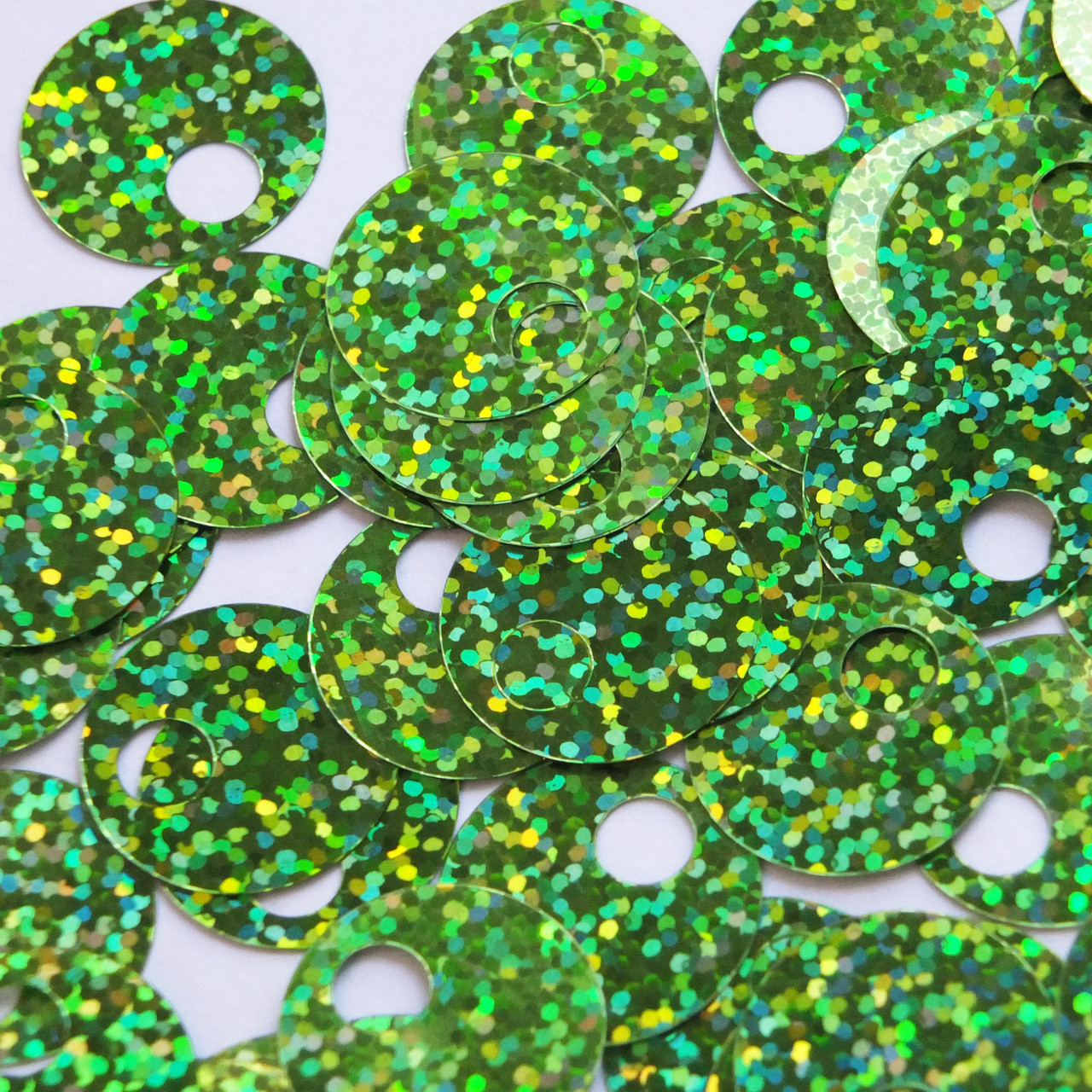 Large Hole Round Sequin 20mm Lime Green Hologram Glitter Sparkle