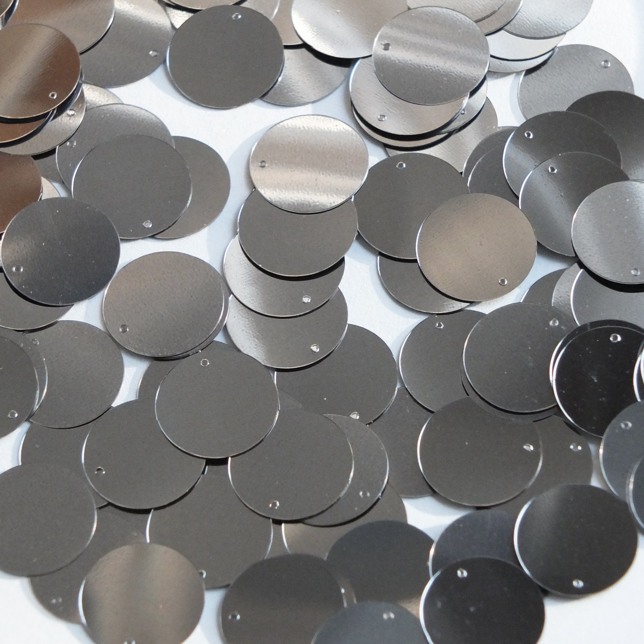 Round  Flat Sequin 15mm Top Hole Hematite Shiny Gray Metallic
