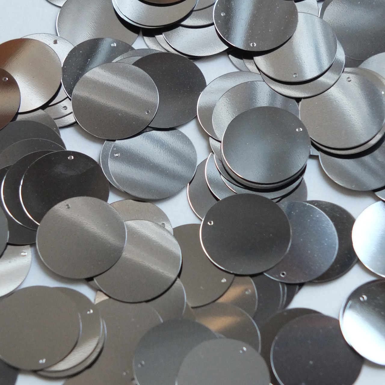 Round  Flat Sequin 20mm Top Hole Hematite Shiny Gray Metallic