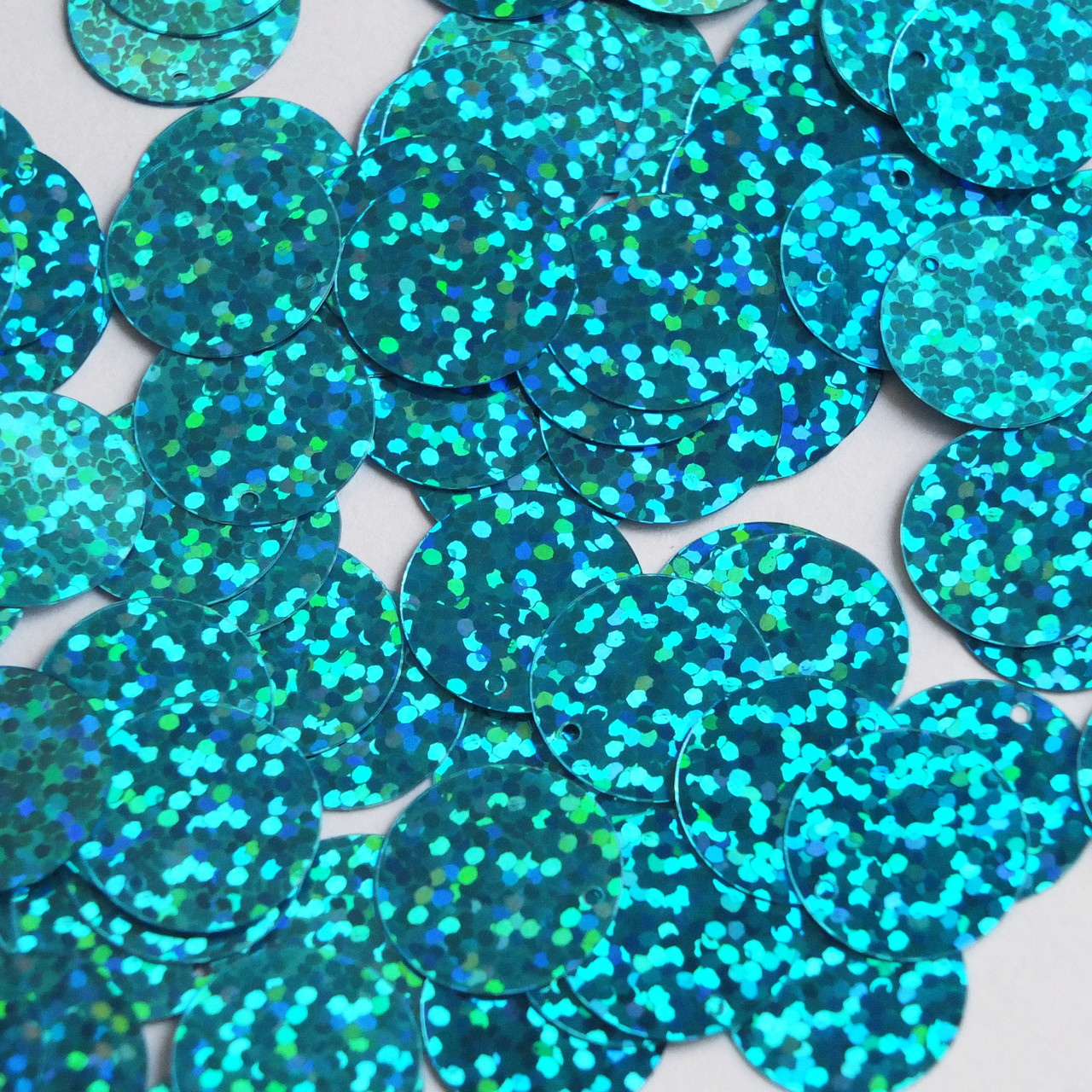 Round  Flat Sequin 15mm Top Hole Aqua Blue Hologram Glitter Sparkle