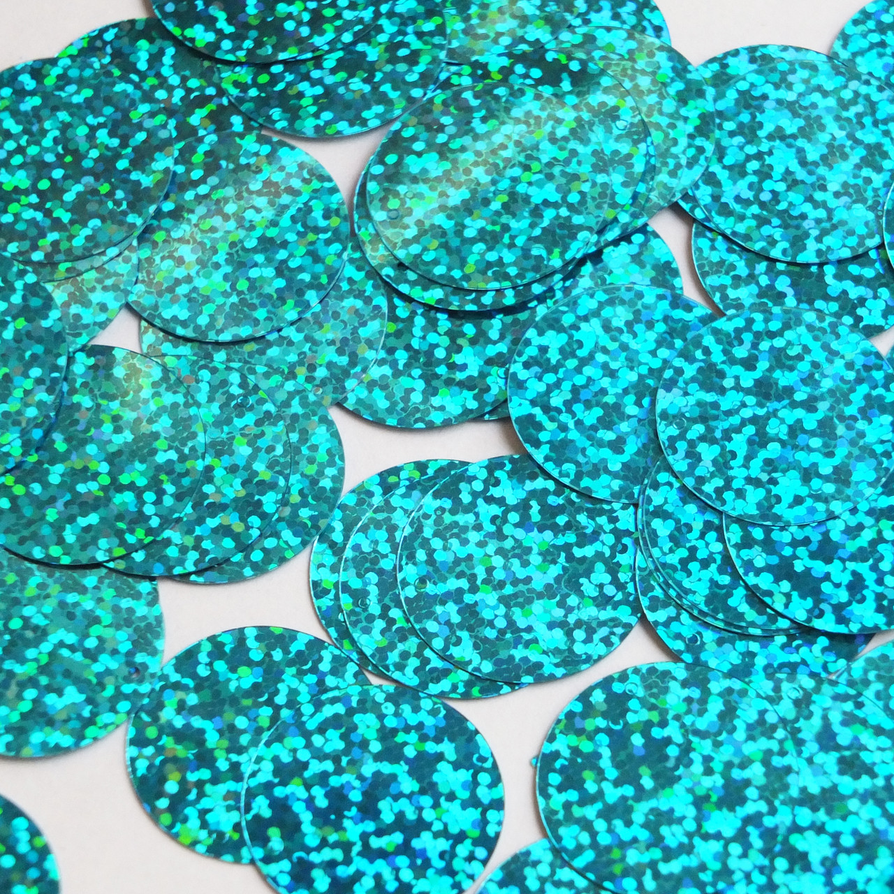 1" / 24mm Round Flat Sequins Aqua Blue Hologram Glitter Sparkle