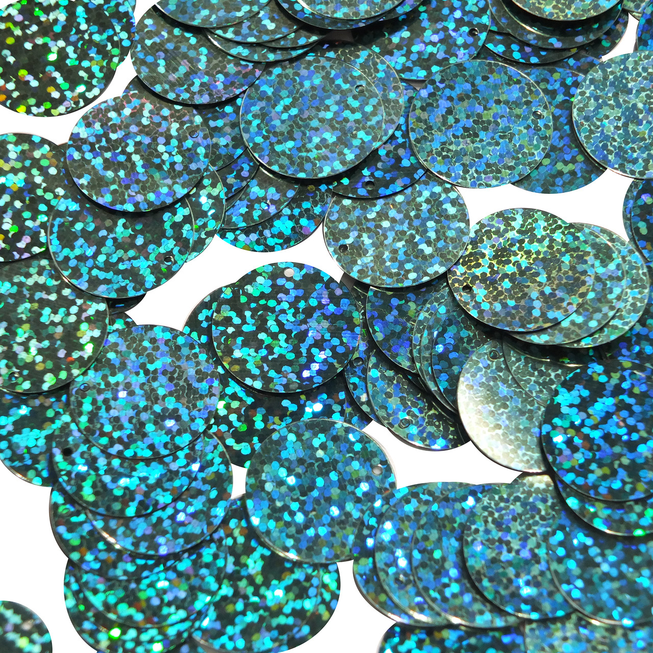 Round  Flat Sequin 20mm Top Hole Light Sapphire Blue Hologram Glitter Sparkle