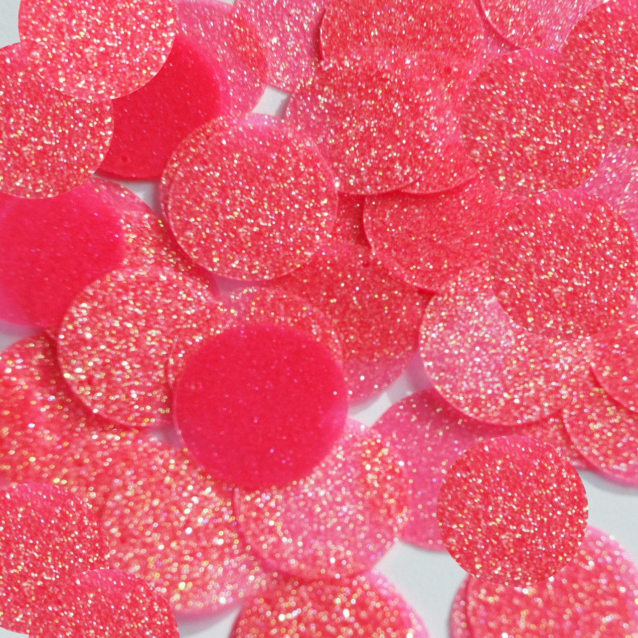 1" / 24mm Round Flat Sequins Candy Pink Neon Fluorescent Sparkle Glitter Texture