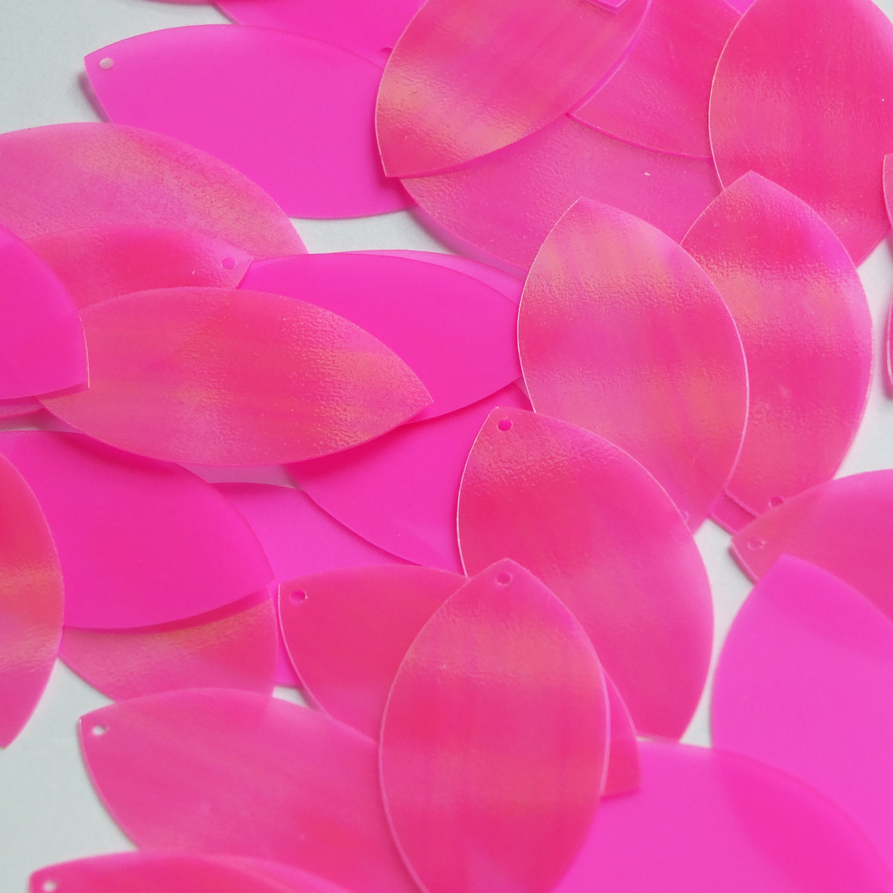 Navette Leaf Sequin 1.5" Hot Pink Rainbow Iris Fluorescent Matte Opaque Back Reversible