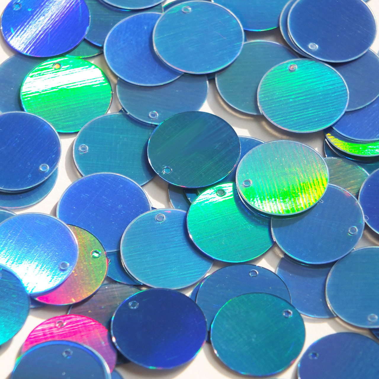 Round  Flat Sequin 20mm Top Hole Light Blue Lazersheen Rainbow Reflective Metallic