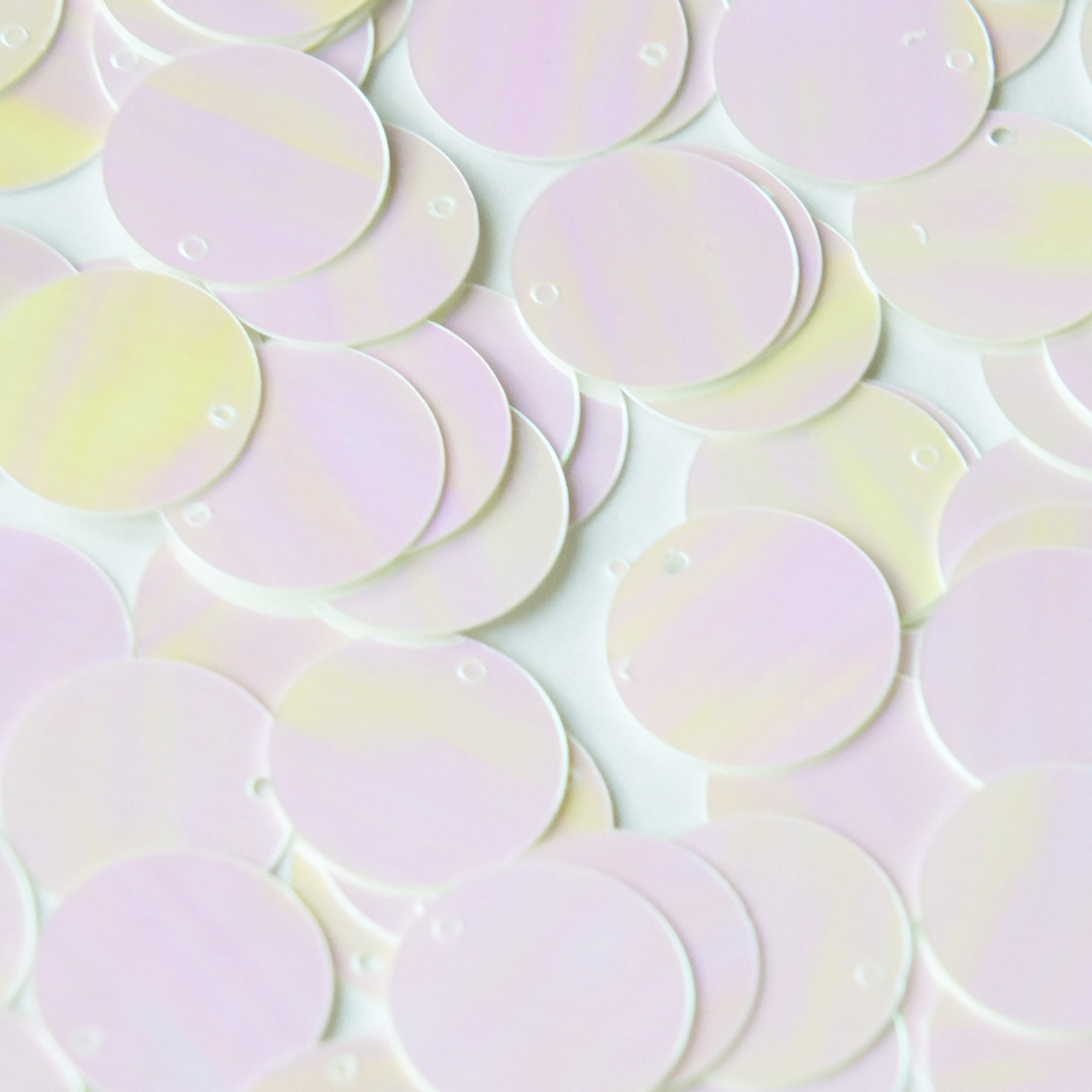 Round  Flat Sequin 18mm Top Hole White Pink Rainbow Iris Fluorescent Shiny Opaque Back Reversible