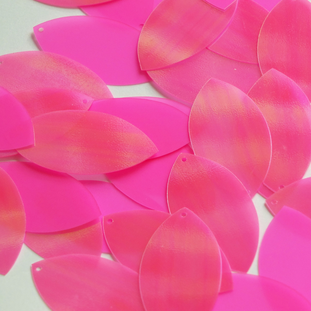 Navette Leaf Sequin 1.5" Bright Pink Rainbow Iris Fluorescent Matte Opaque Back Reversible