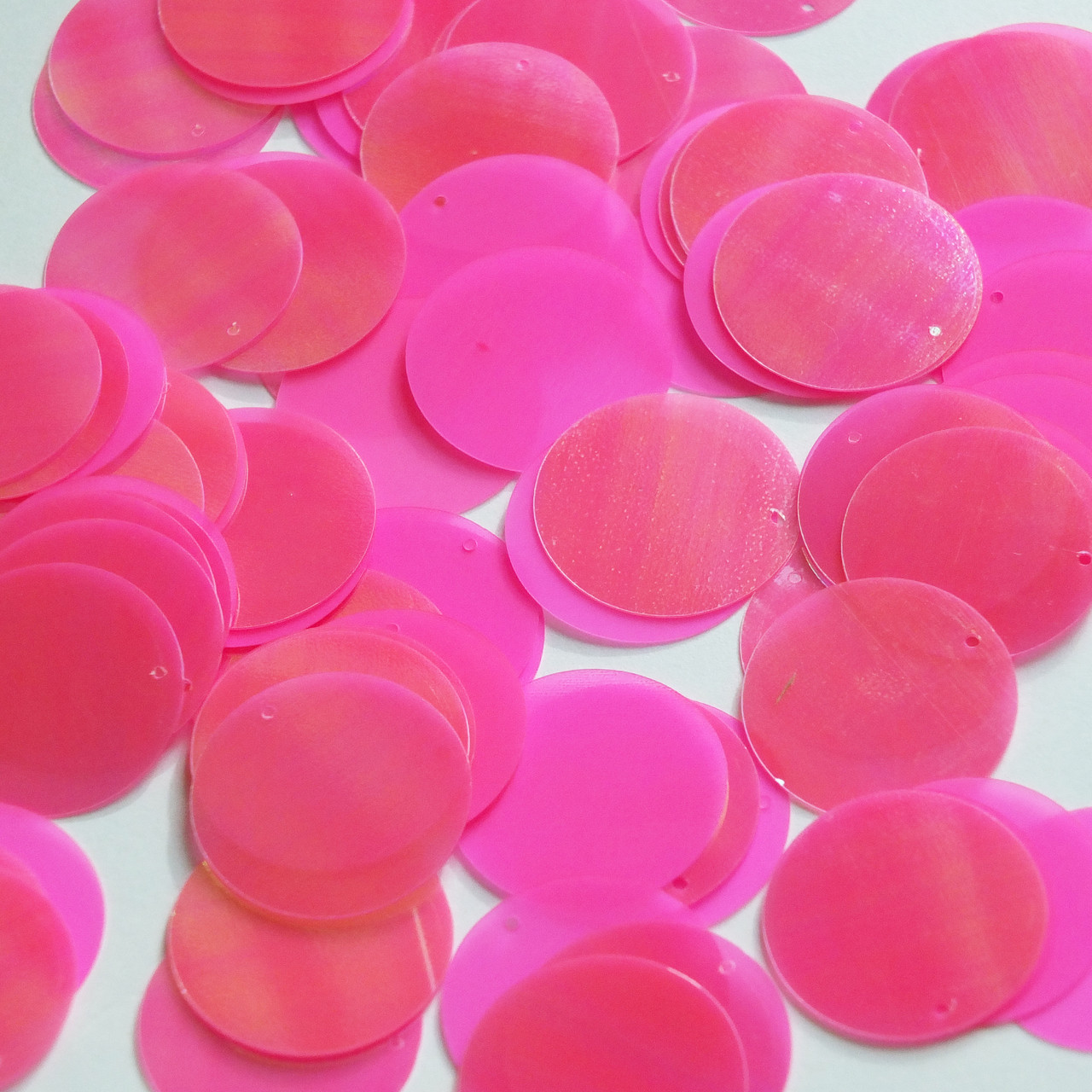 1" / 24mm Round Flat Sequins Bright Pink Rainbow Iris Fluorescent Matte Opaque Back Reversible