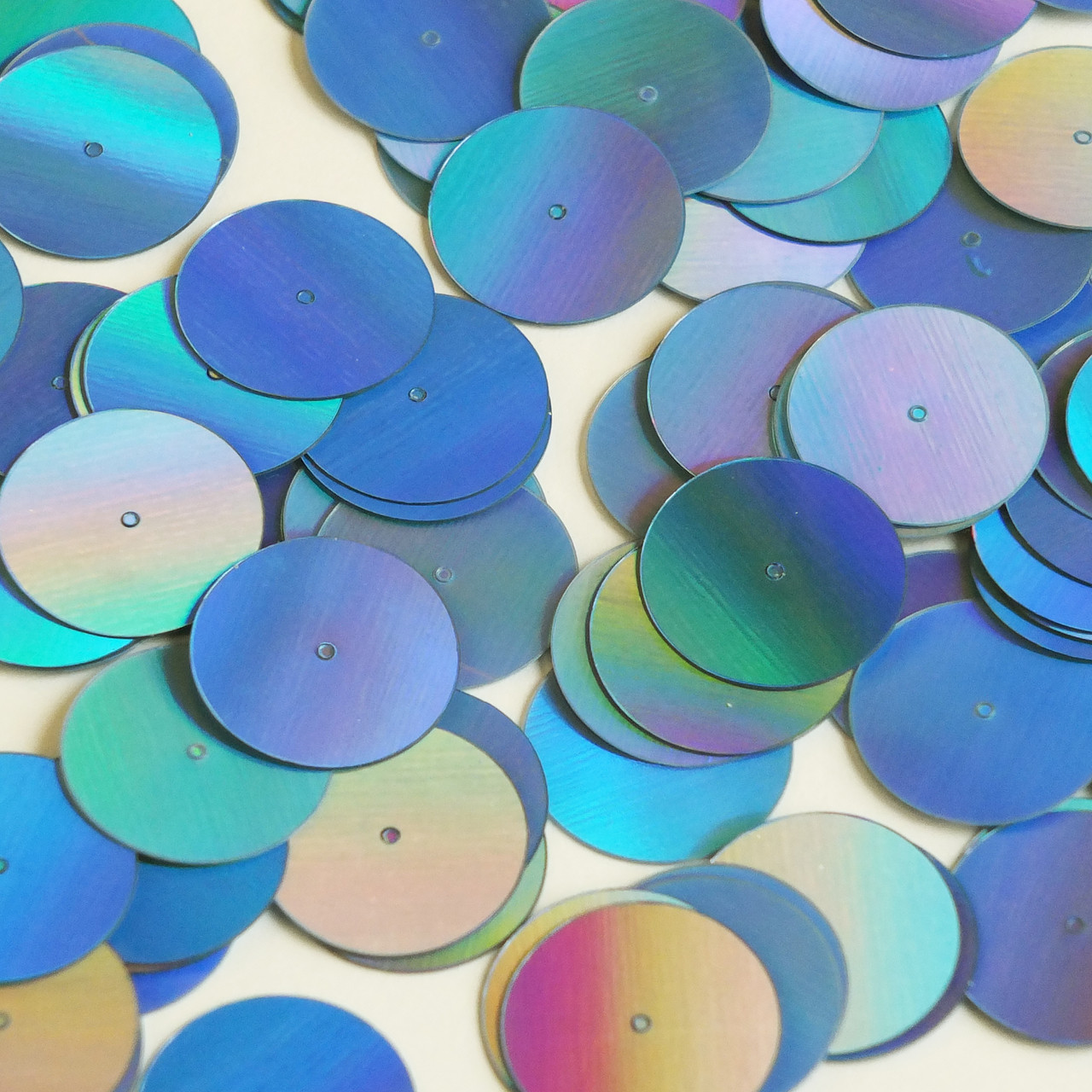 Round  Flat Sequin 20mm Center Hole Light Blue Lazersheen Rainbow Reflective Metallic