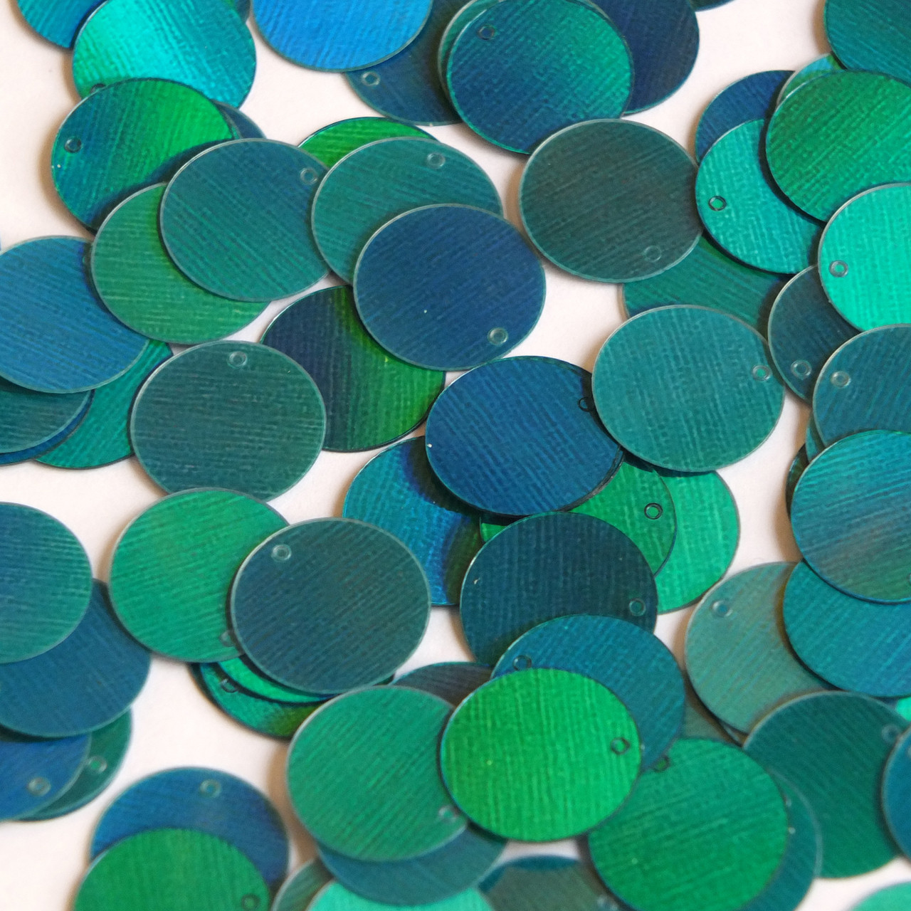 Round  Flat Sequin 18mm Top Hole Teal Lazersheen Rainbow Reflective Metallic