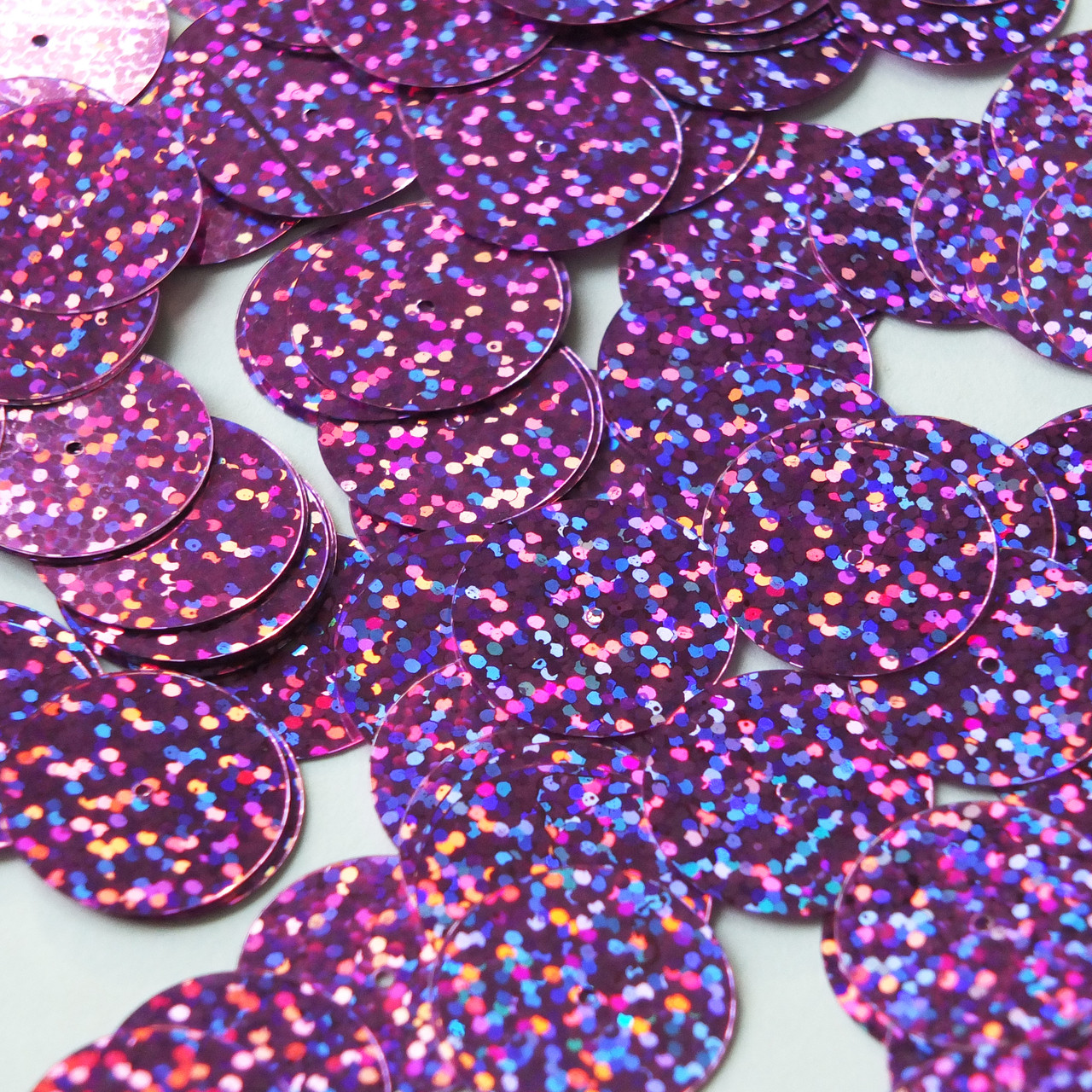 Round  Flat Sequin 20mm Top Hole Orchid Light Purple Hologram Glitter Sparkle