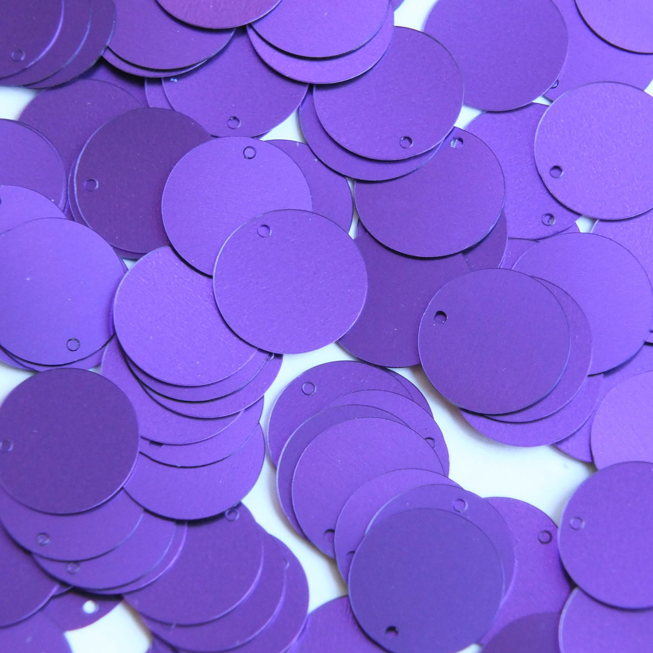 Round  Flat Sequin 18mm Top Hole Violet Purple Matte Satin Shimmer