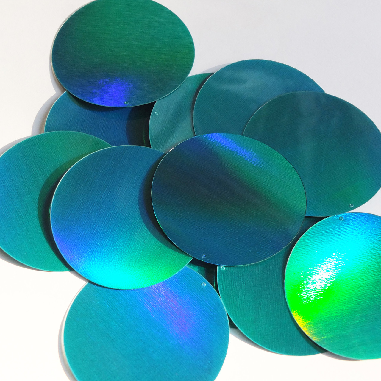 Round  Flat Sequin 60mm Teal Lazersheen Rainbow Reflective Metallic