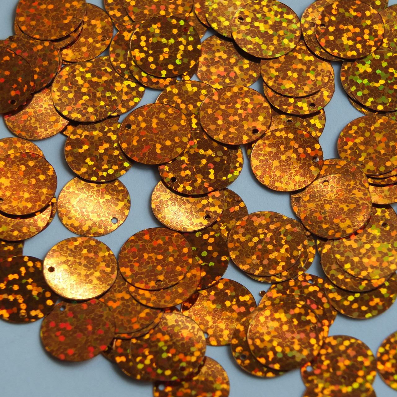 Round  Flat Sequin 18mm Top Hole Copper Orange Hologram Glitter Sparkle