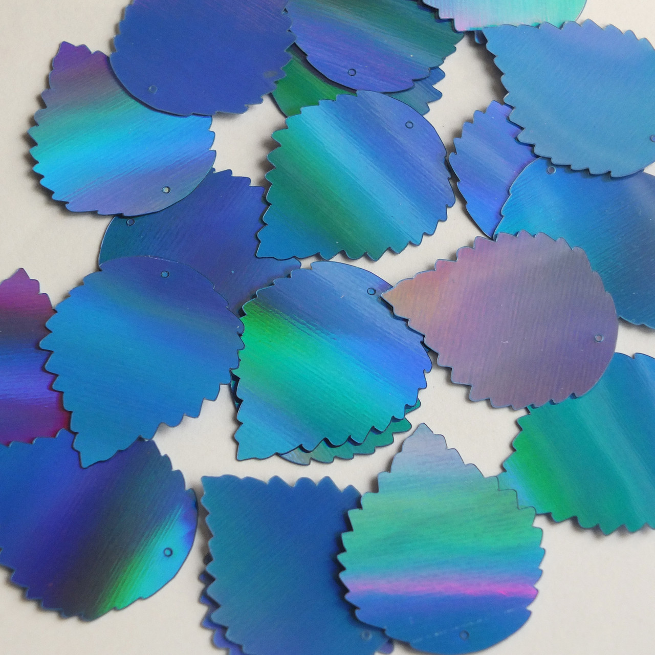 Wide Leaf Sequin 1.25" Light Blue Lazersheen Rainbow Reflective Metallic