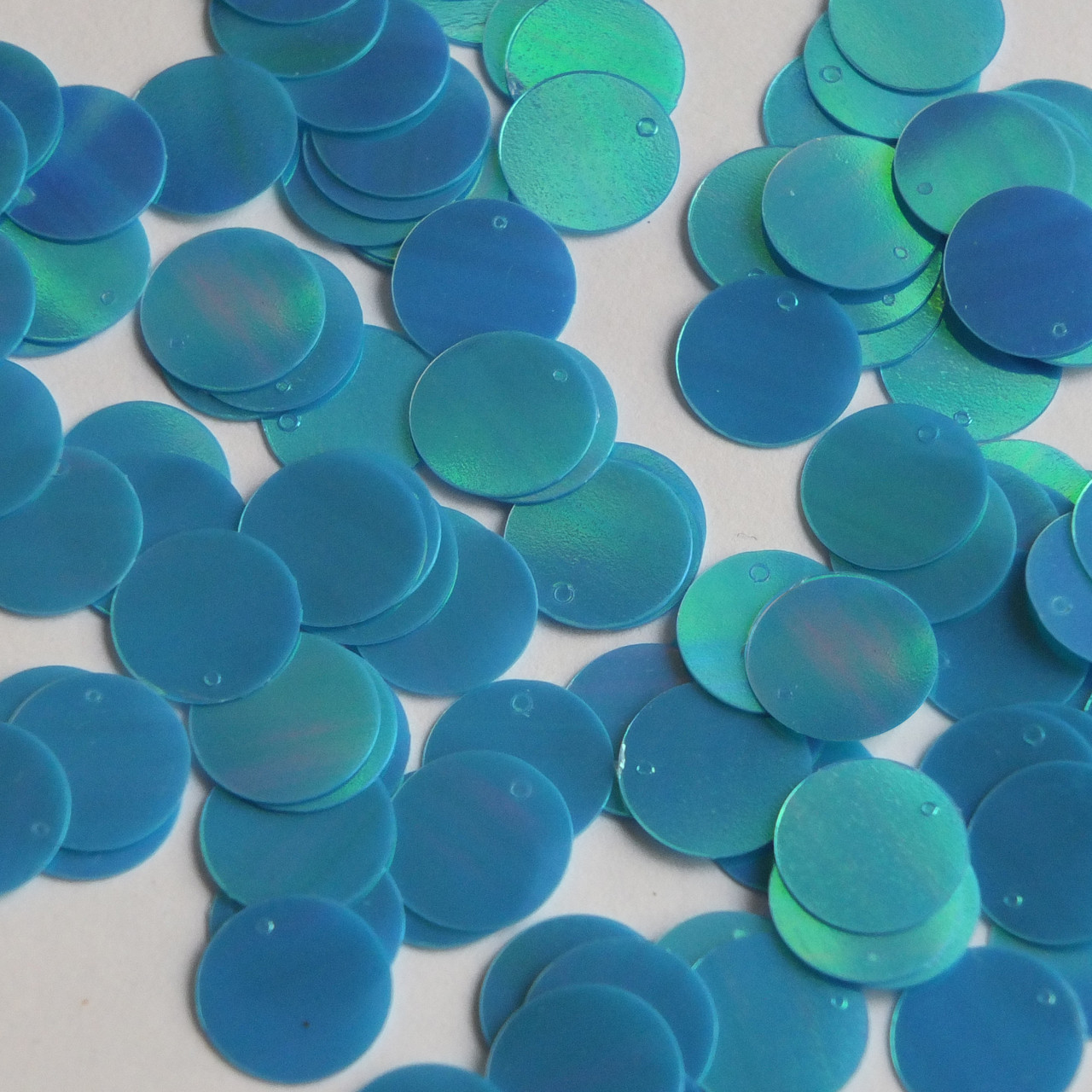 Round  Flat Sequin 12mm Top Hole Aqua Blue Rainbow Iris Opaque Glossy Back Reversible