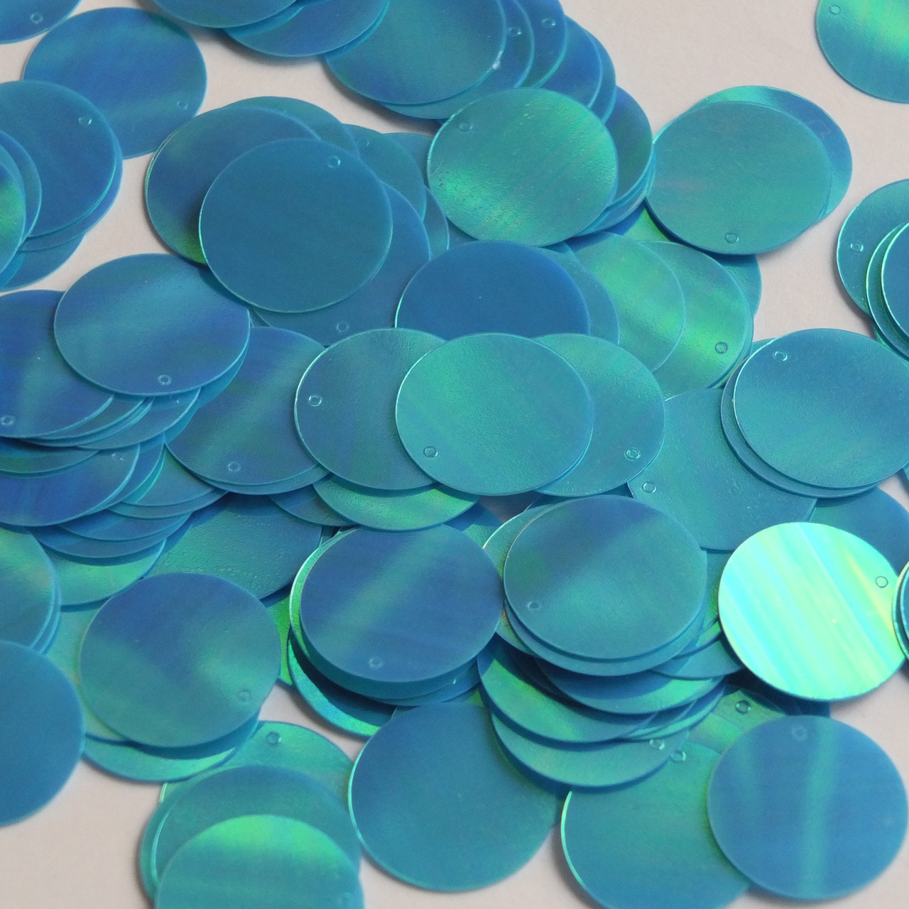 1" / 24mm Round Flat Sequins Aqua Blue Rainbow Iris Opaque Glossy Back Reversible