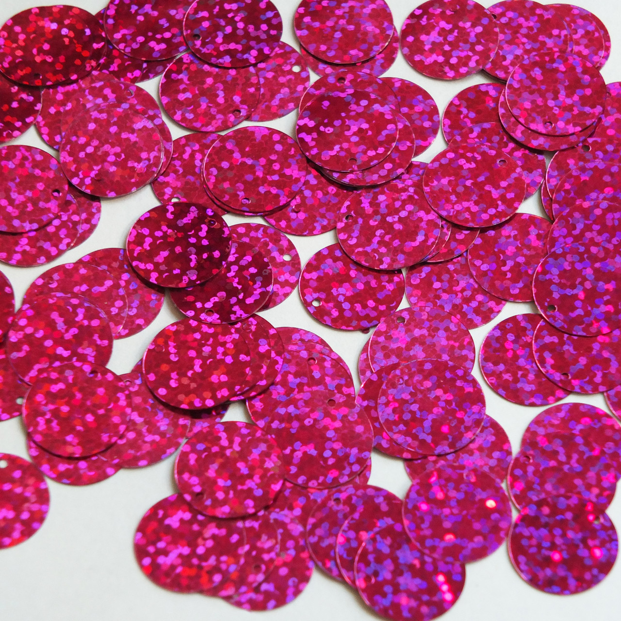 Round  Flat Sequin 12mm Top Hole Fuchsia Pink Hologram Glitter Sparkle