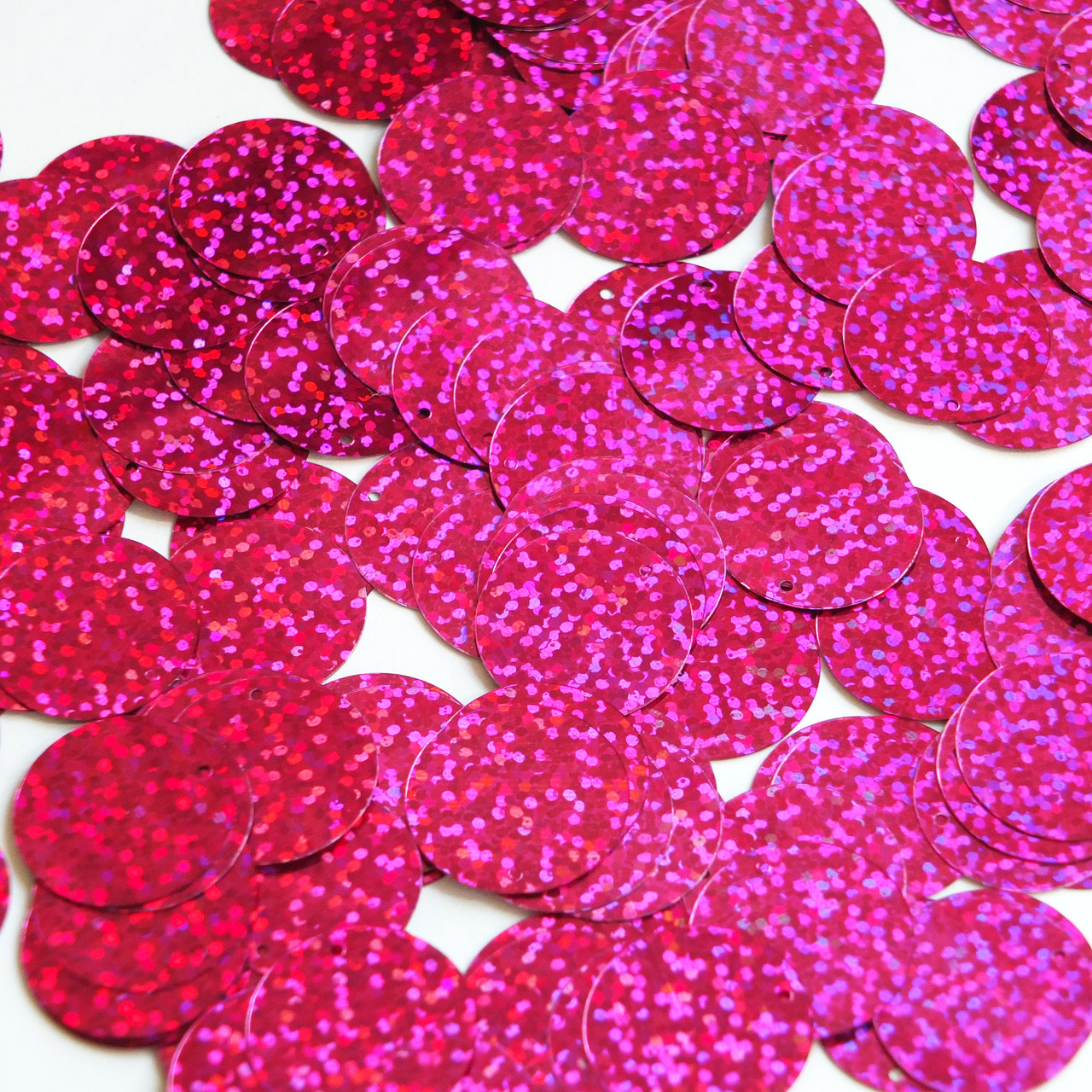 Round  Flat Sequin 20mm Top Hole Fuchsia Pink Hologram Glitter Sparkle