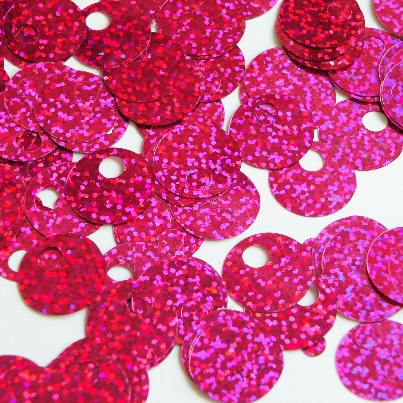 Large Hole Round Sequin 20mm Fuchsia Pink Hologram Glitter Sparkle