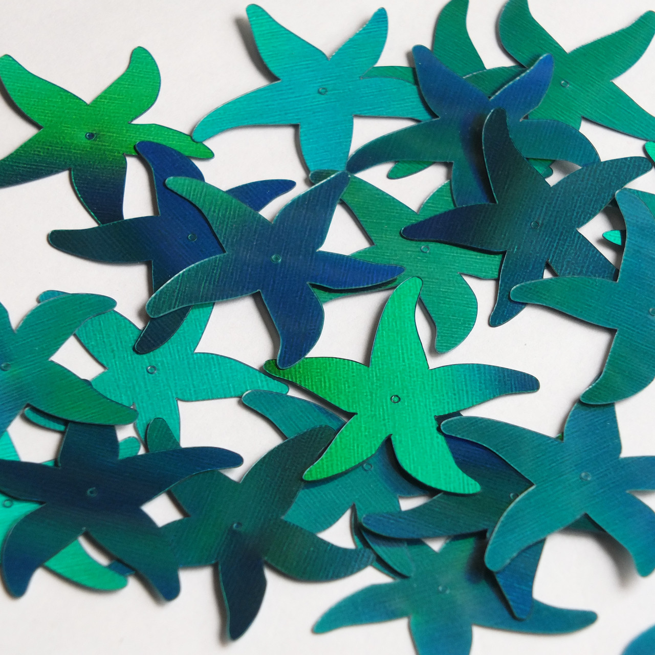 Starfish Flat Sequin 1.5" Center Hole Teal Lazersheen Rainbow Reflective Metallic