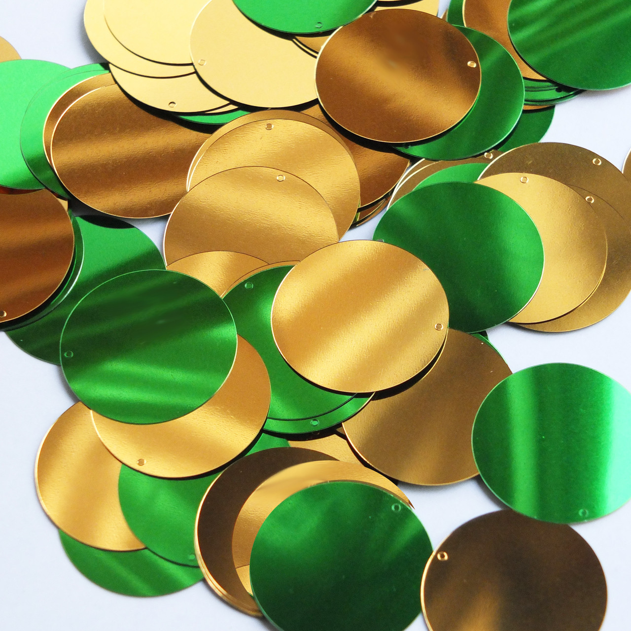 Round  Flat Sequin 30mm Green Gold Shiny Metallic Reversible