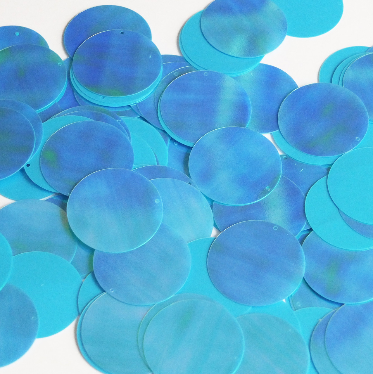 Round  Flat Sequin 30mm Sky Blue Rainbow Iris Opaque Glossy Back Reversible