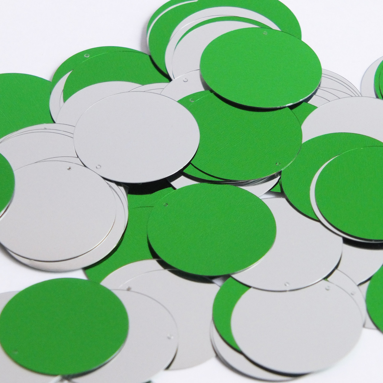 Round  Flat Sequin 30mm Green Silver Shiny Metallic Reversible