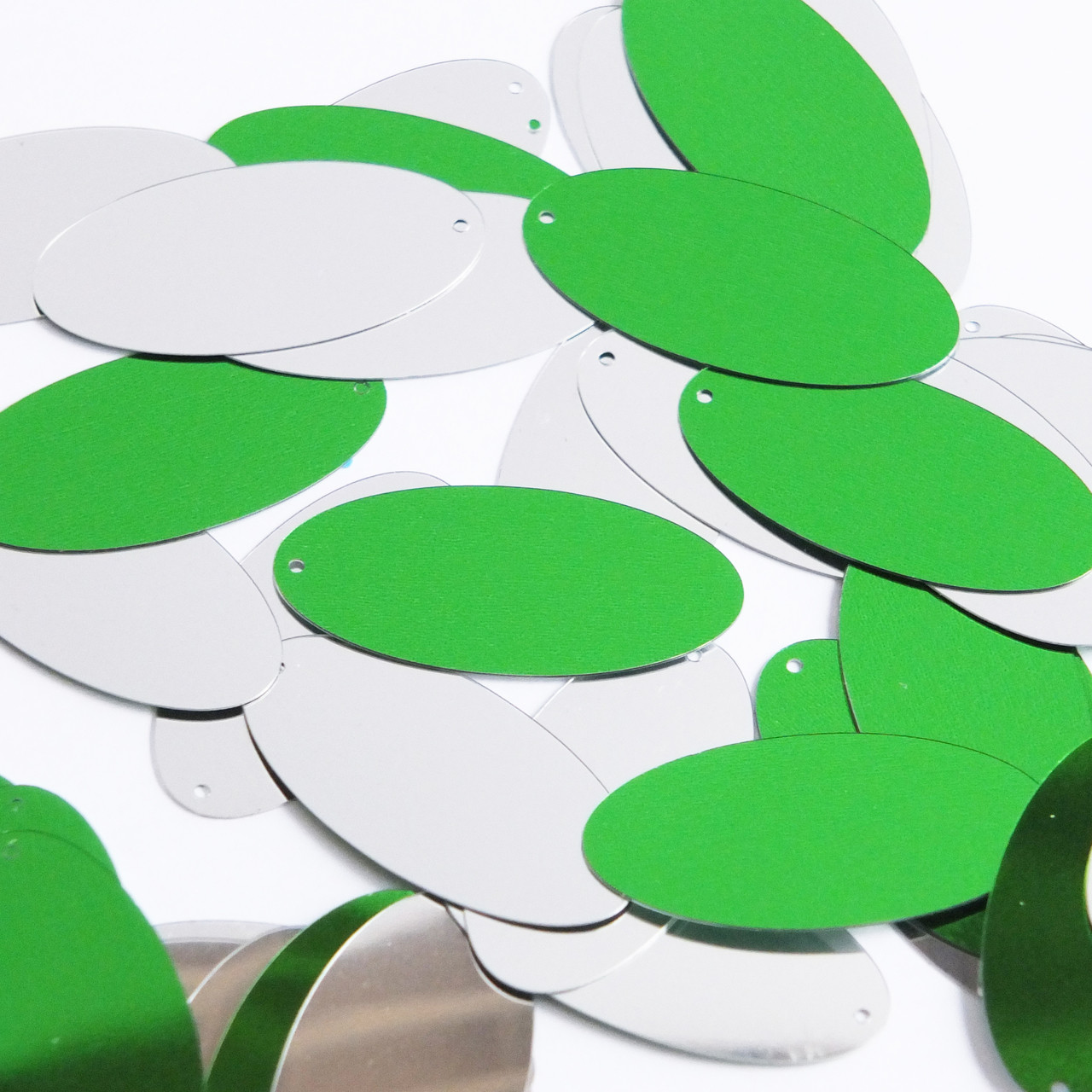 Oval Sequin 1.5" Green Silver Shiny Metallic Reversible