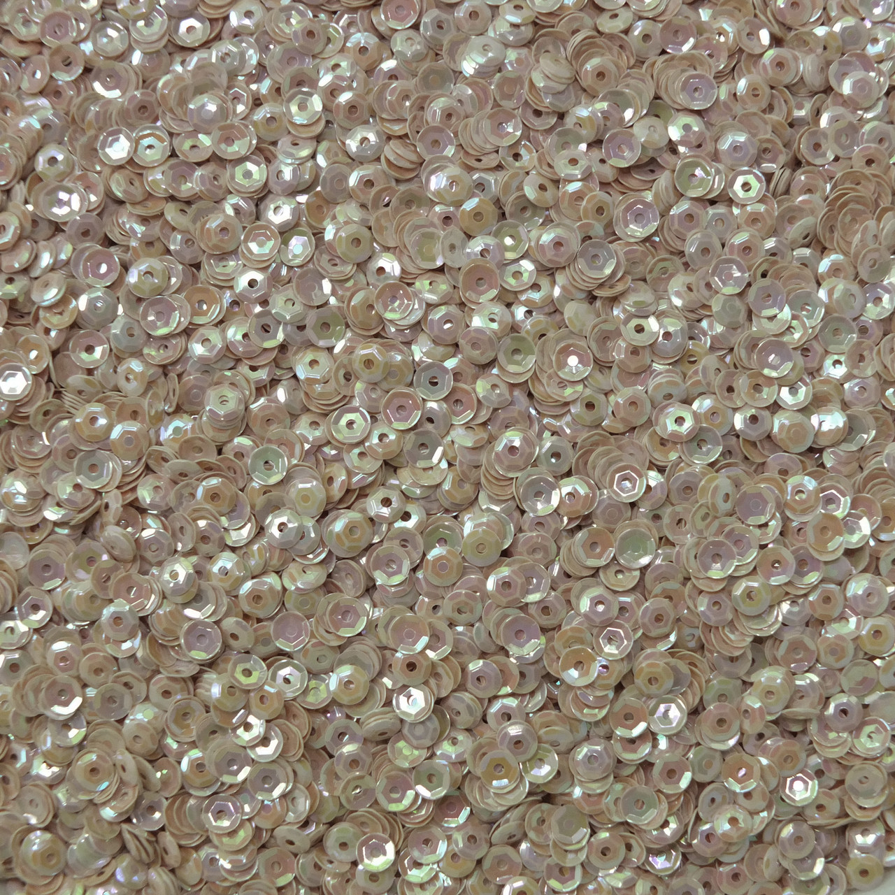 4mm Cup Sequins Light Beige Rainbow Iris Shiny Opaque