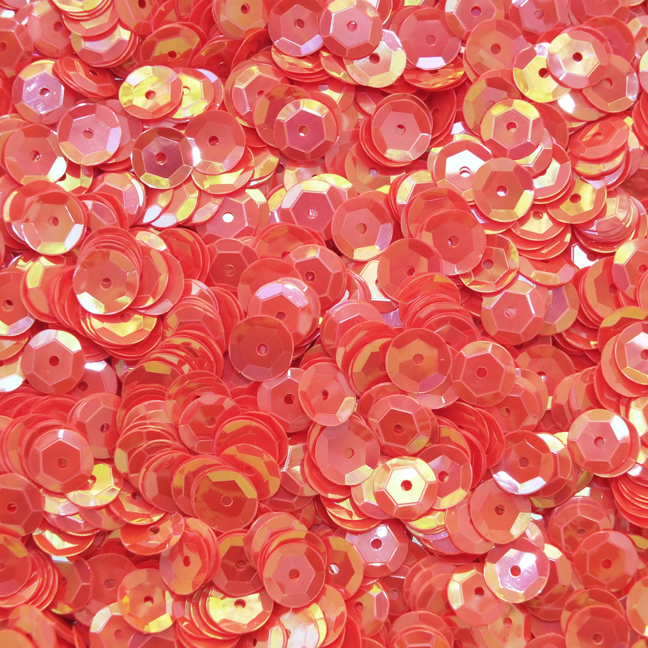 8mm Cup Sequins Coral Orange Fluorescent Rainbow Iris Shiny Opaque