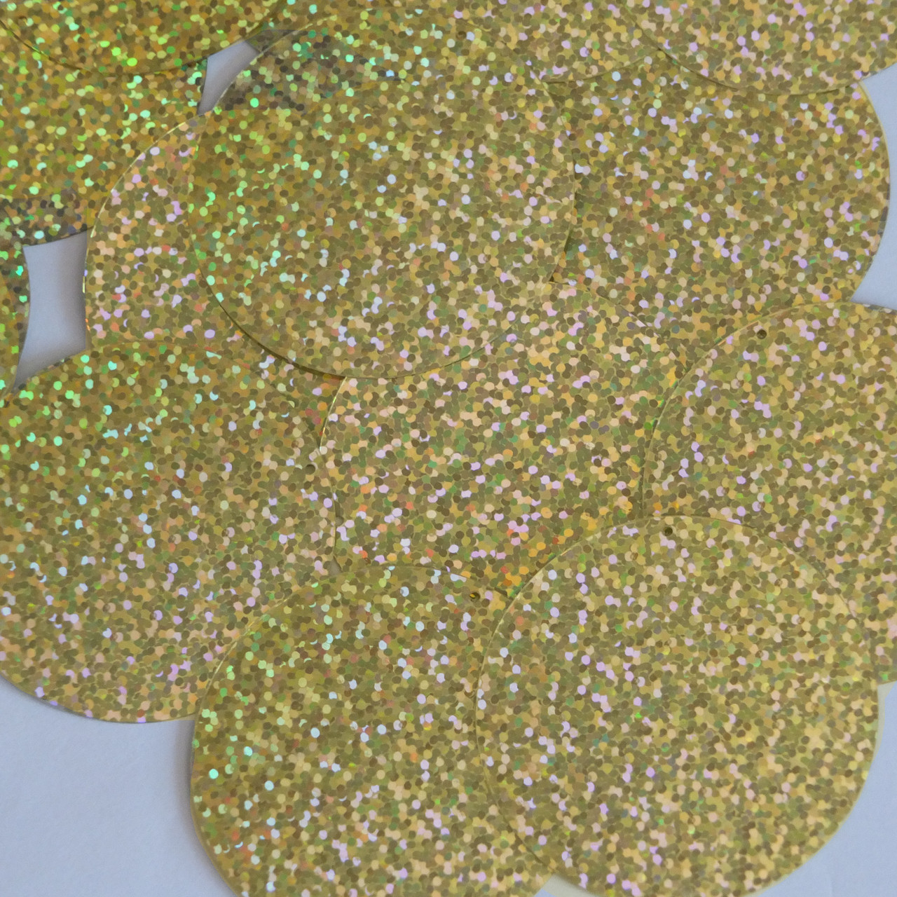 Round Sequins 50mm 2 hole Gold Hologram Glitter Sparkle Metallic