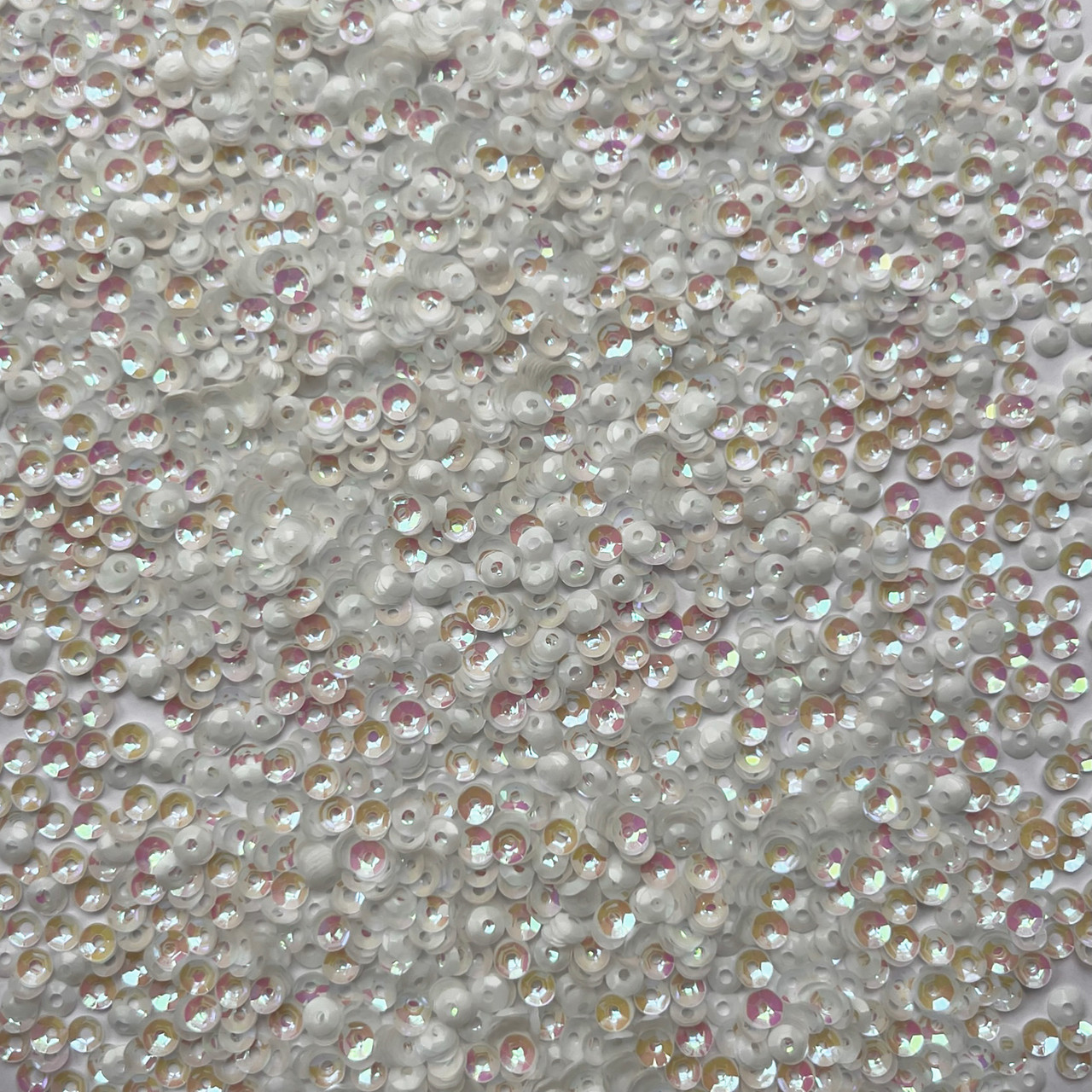 4mm Cup Sequins White Pink Rainbow Iris Matte Duo Reversible