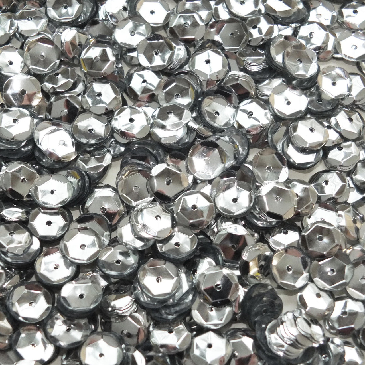 10mm Cup Sequins Silver Metallic Medium Hole