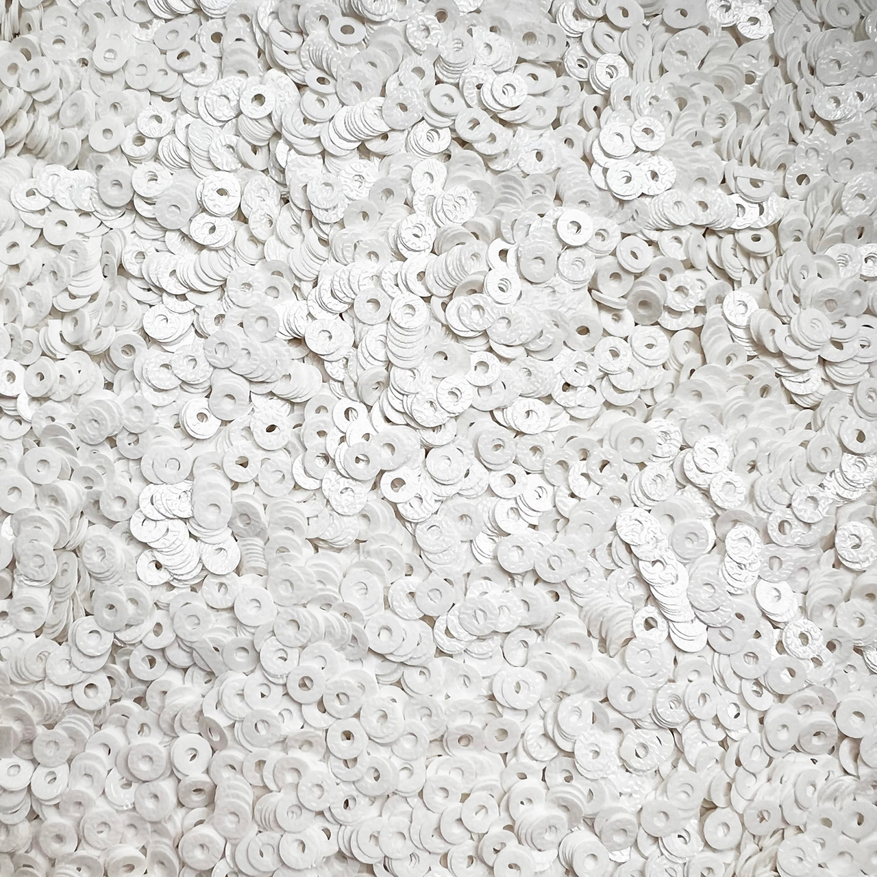 4mm Flat Sequins White Opaque Embossed Texture