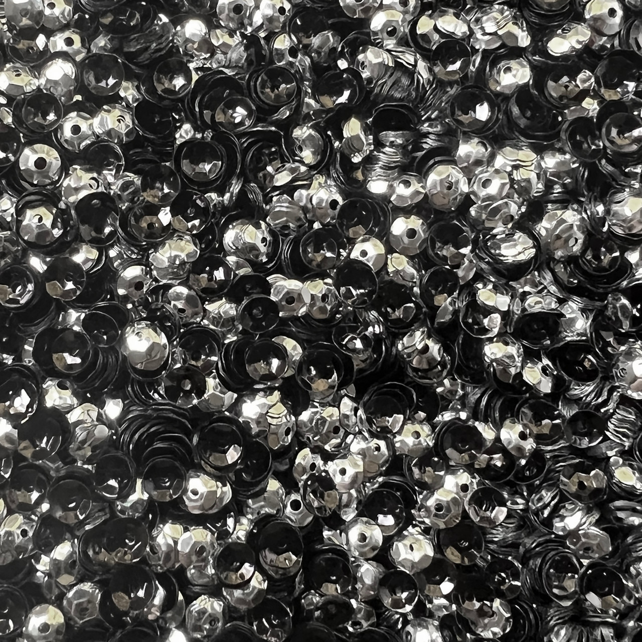 5mm Cup Sequins Black Silver Metallic Duo