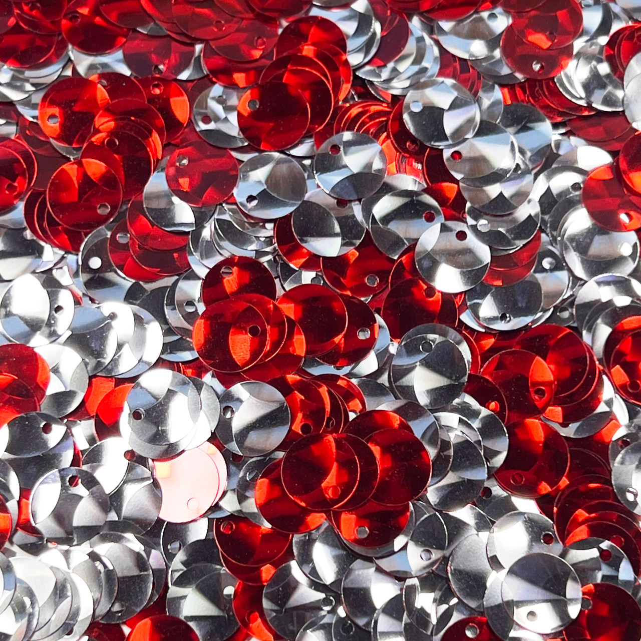 10mm Top Hole Sequins Red Silver Metallic Bubble Duo