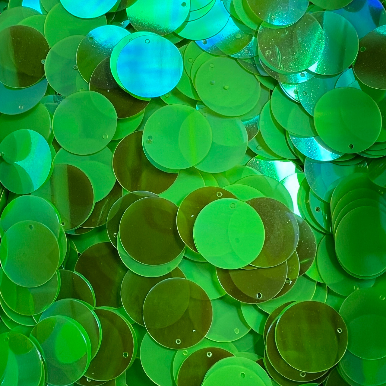 20mm Sequins Top Hole Lime Green Luster Iris Matte Glossy Duo