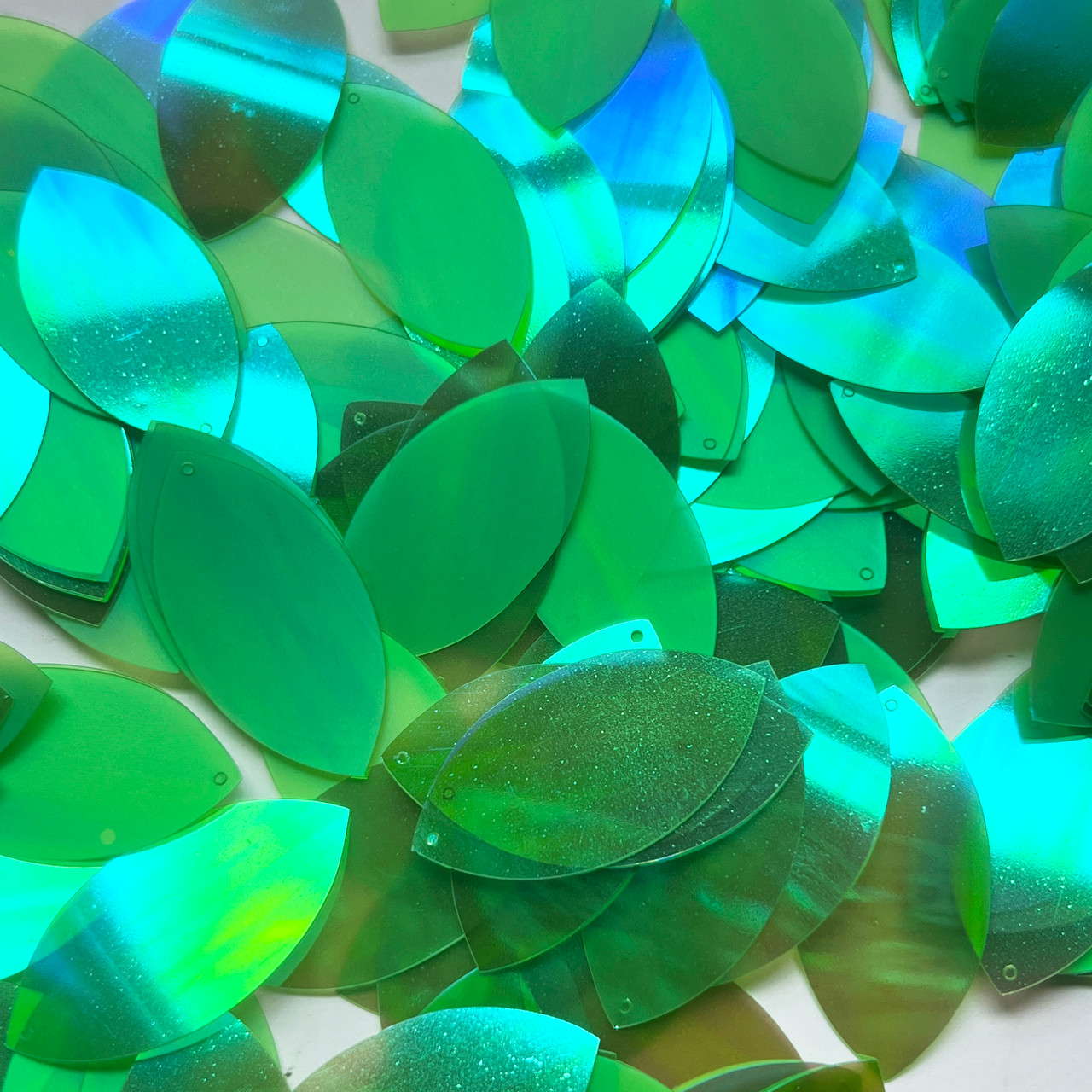 Navette Leaf Sequin 1.5" Lime Green Luster Iris Matte Glossy Duo