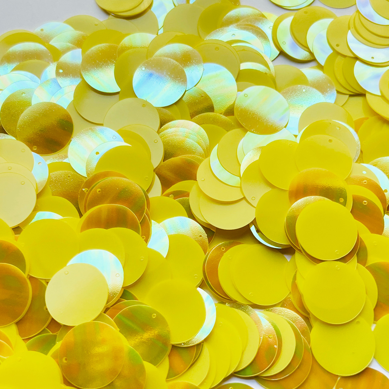 12mm Sequins Top Hole Yellow Rainbow Iris Super Shine Reversible