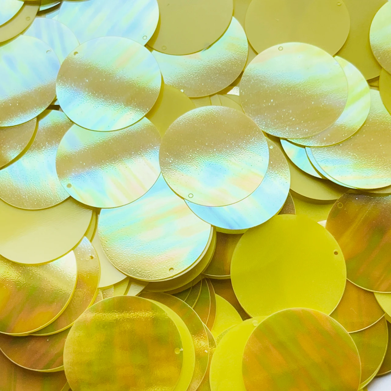 30mm Sequins Top Hole Yellow Rainbow Iris Super Shine Reversible