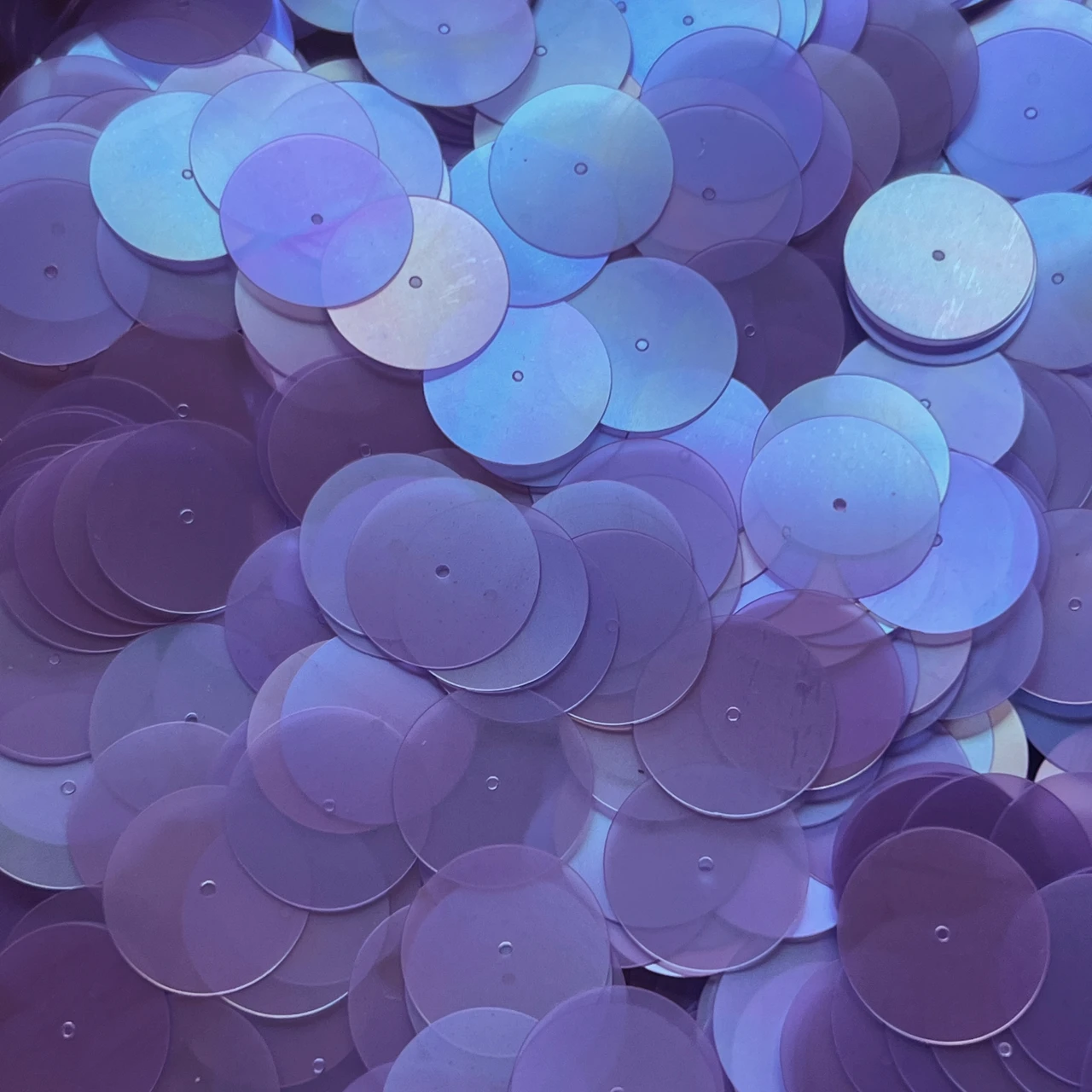 20mm Sequins Top Hole Amethyst Purple Transparent Matte Rainbow Frost