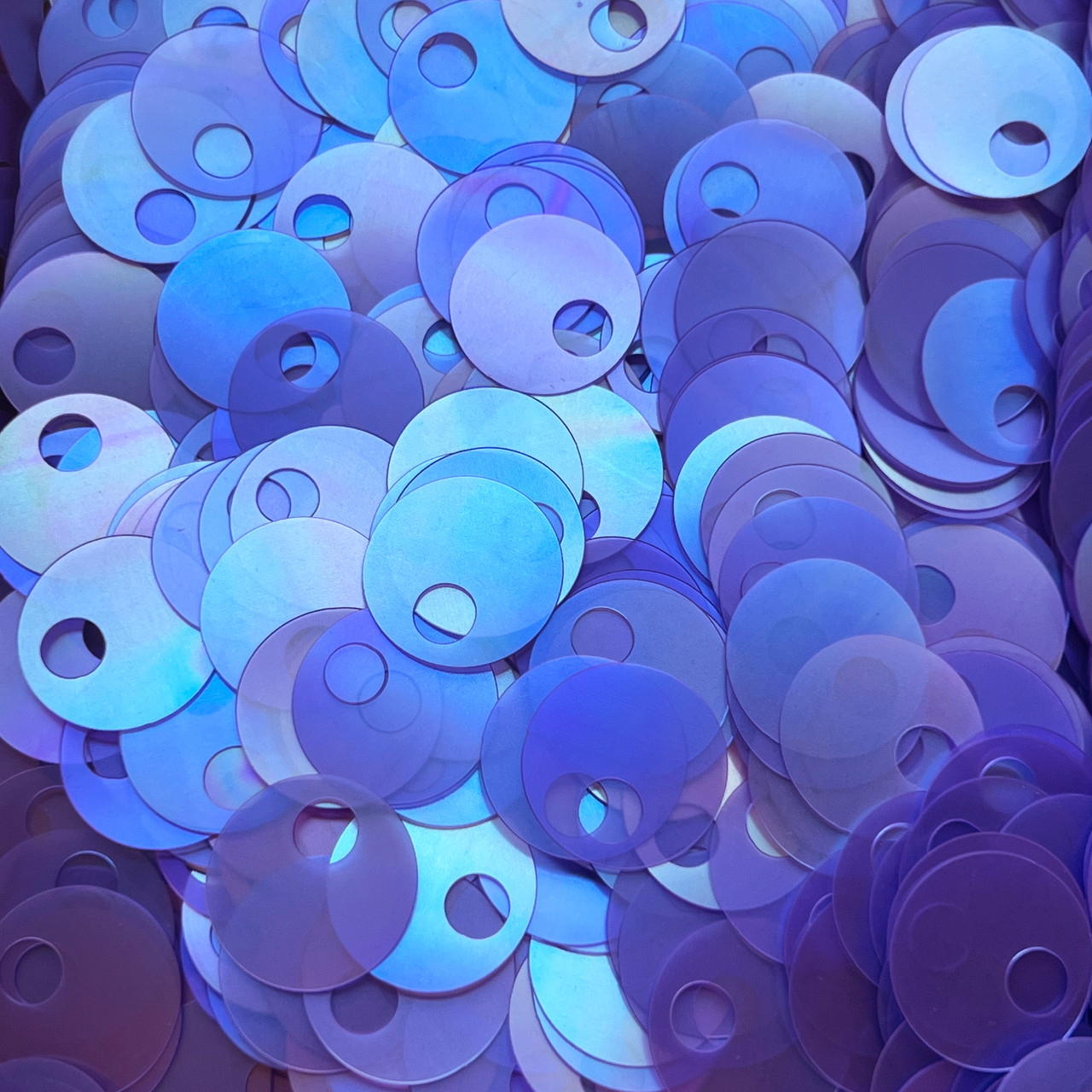 20mm Sequins Large Hole Amethyst Purple Transparent Matte Rainbow Frost